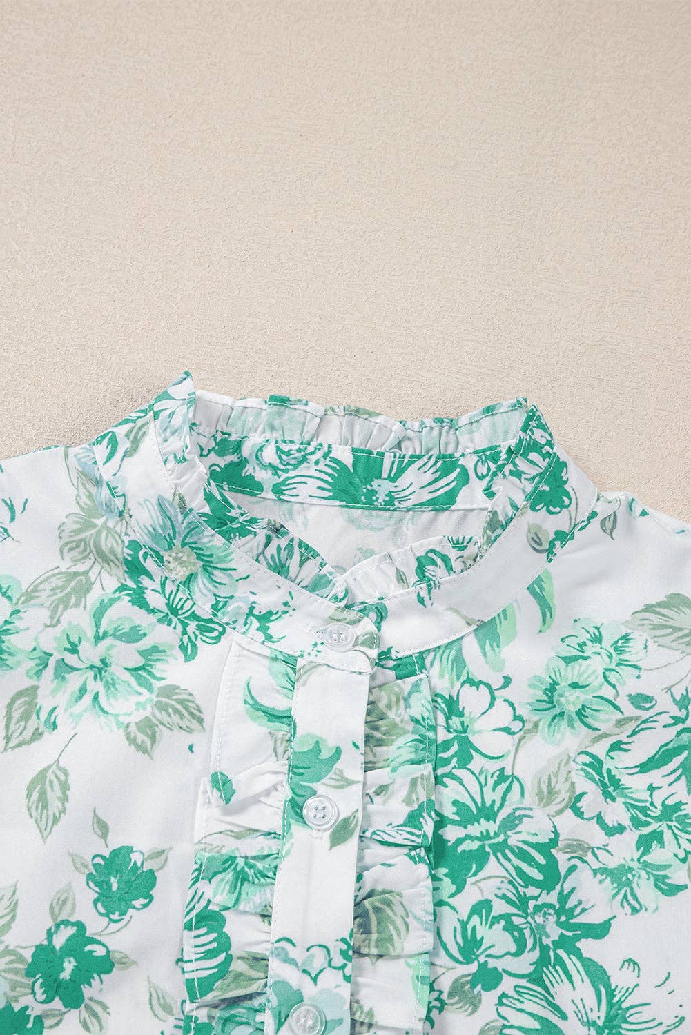 PRETTY BASH Floral Ruffle Sleeve Frilled Button-Up Shirt