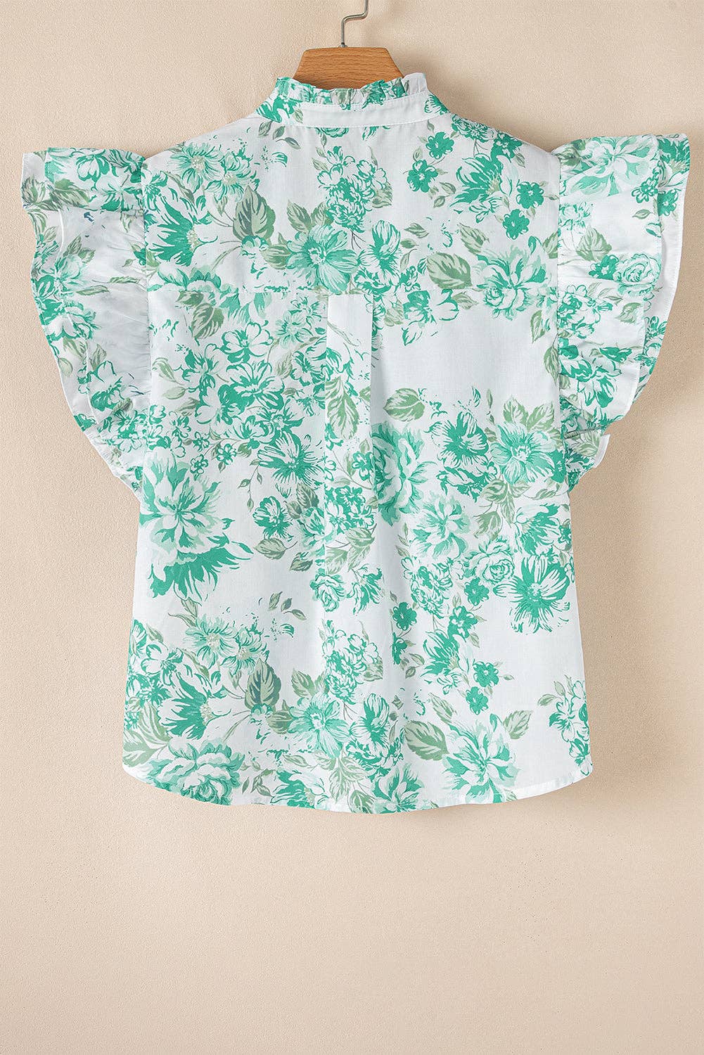 PRETTY BASH Floral Ruffle Sleeve Frilled Button-Up Shirt