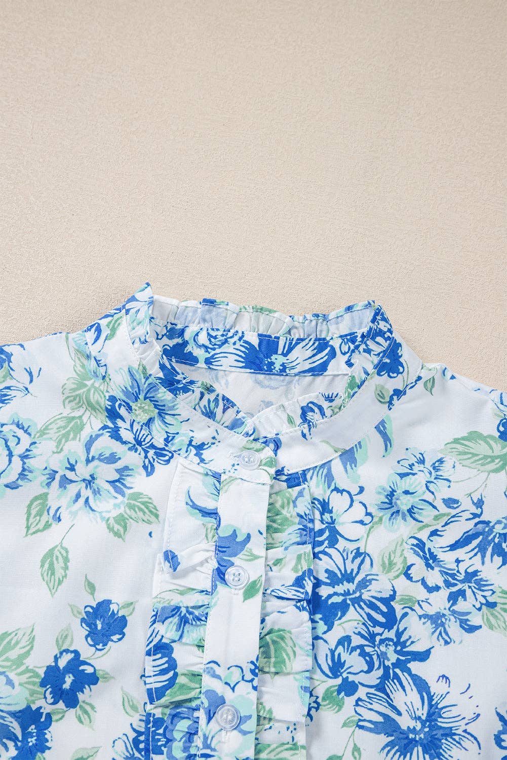 PRETTY BASH Floral Ruffle Sleeve Frilled Button-Up Shirt