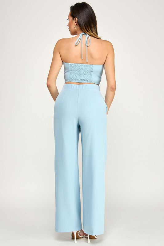 Halter Neck Crochet Top and Pants Set