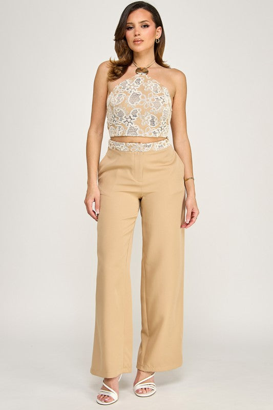 Halter Neck Crochet Top and Pants Set