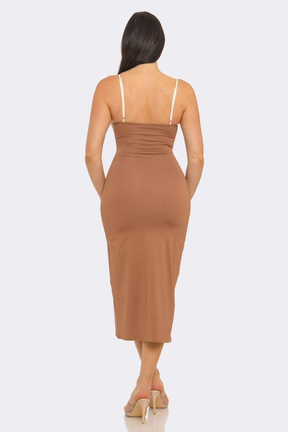Color Block Shirring Jewel Trim Cut Out Midi Dress