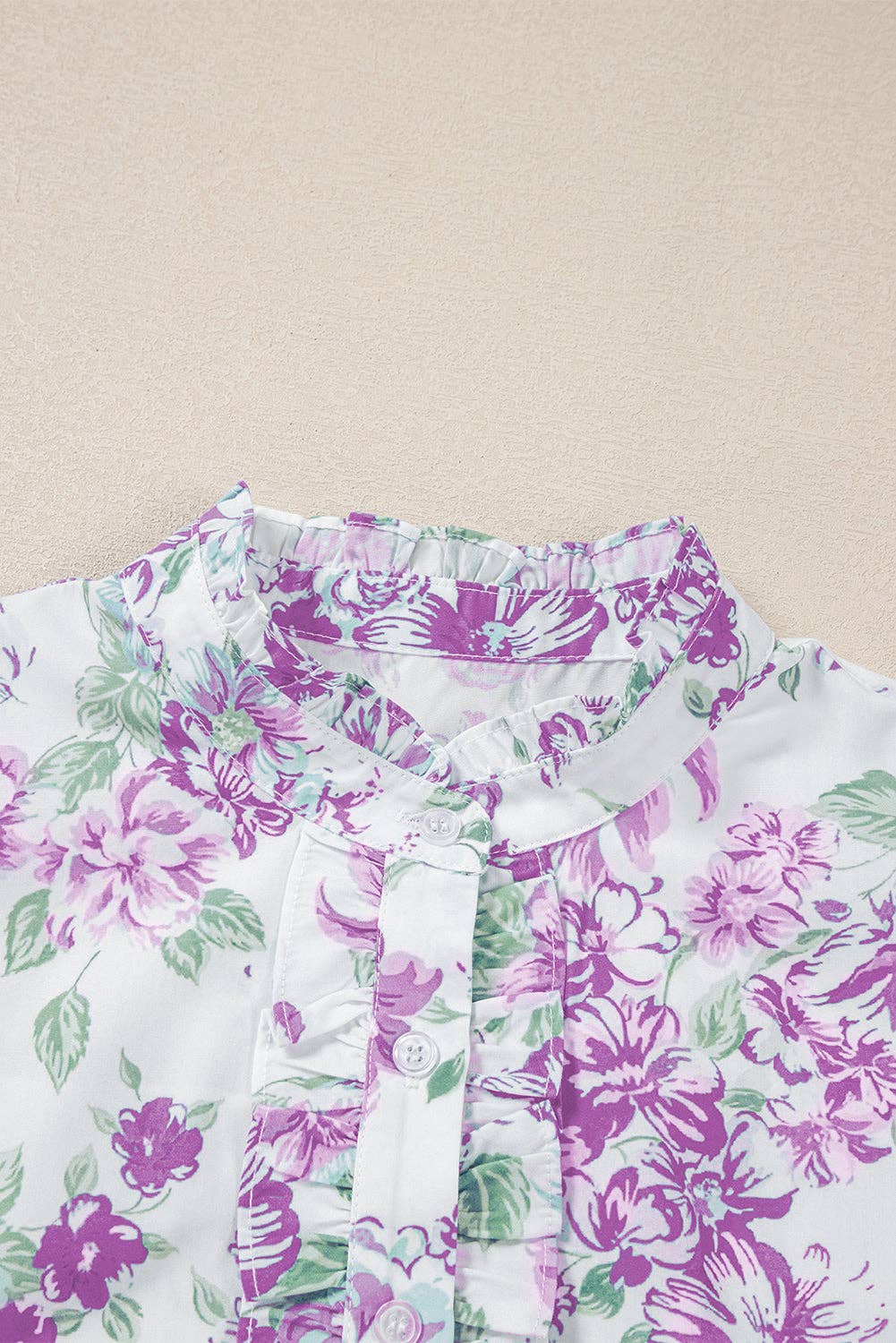 PRETTY BASH Floral Ruffle Sleeve Frilled Button-Up Shirt