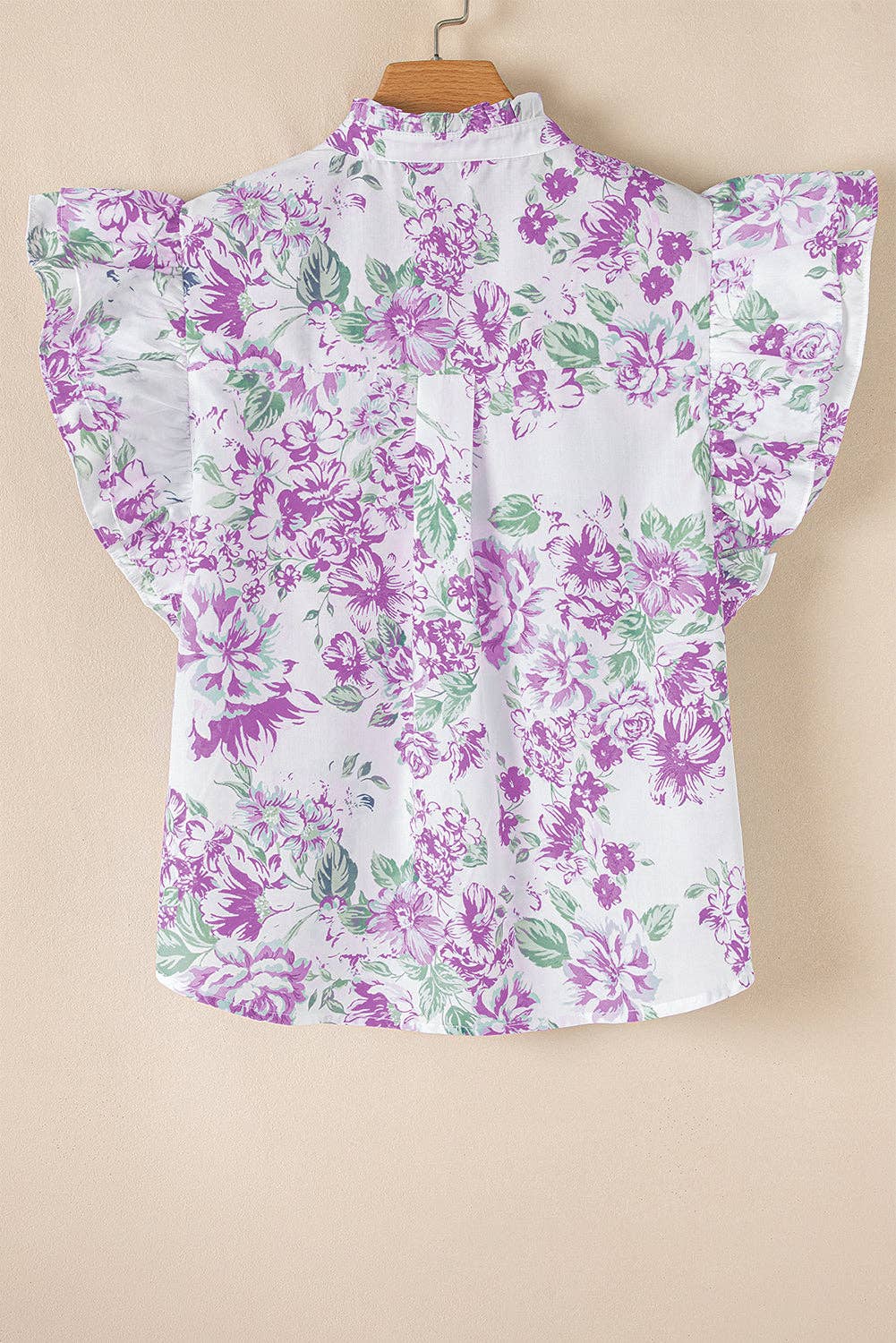PRETTY BASH Floral Ruffle Sleeve Frilled Button-Up Shirt