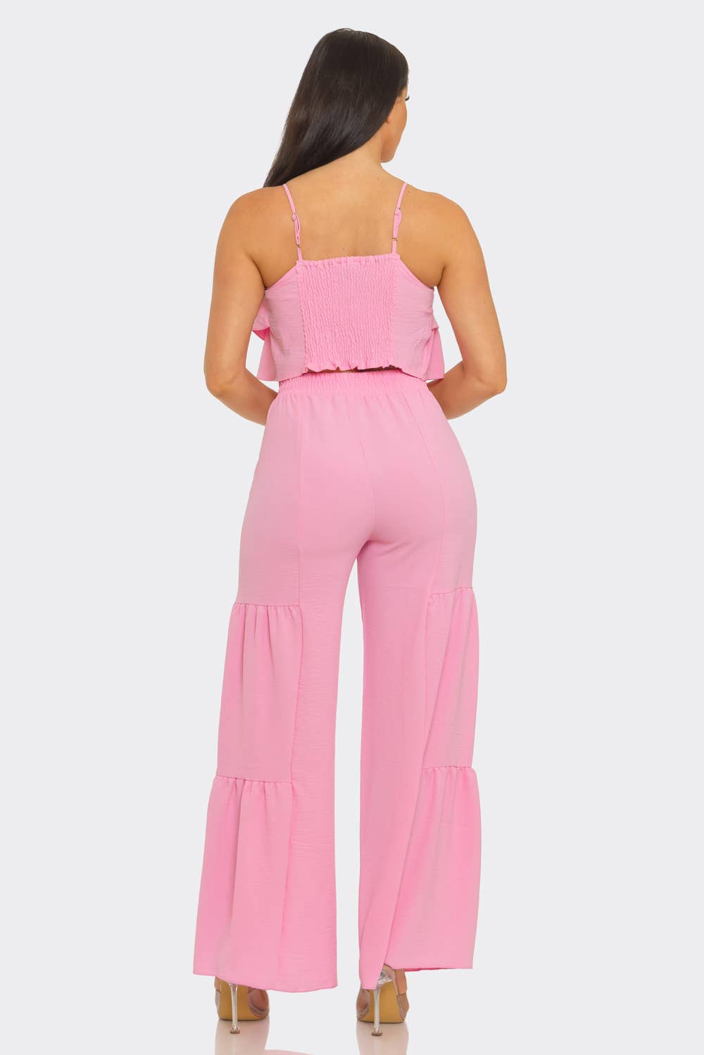 Front Ruffles Back Smocking Top And Pants Set