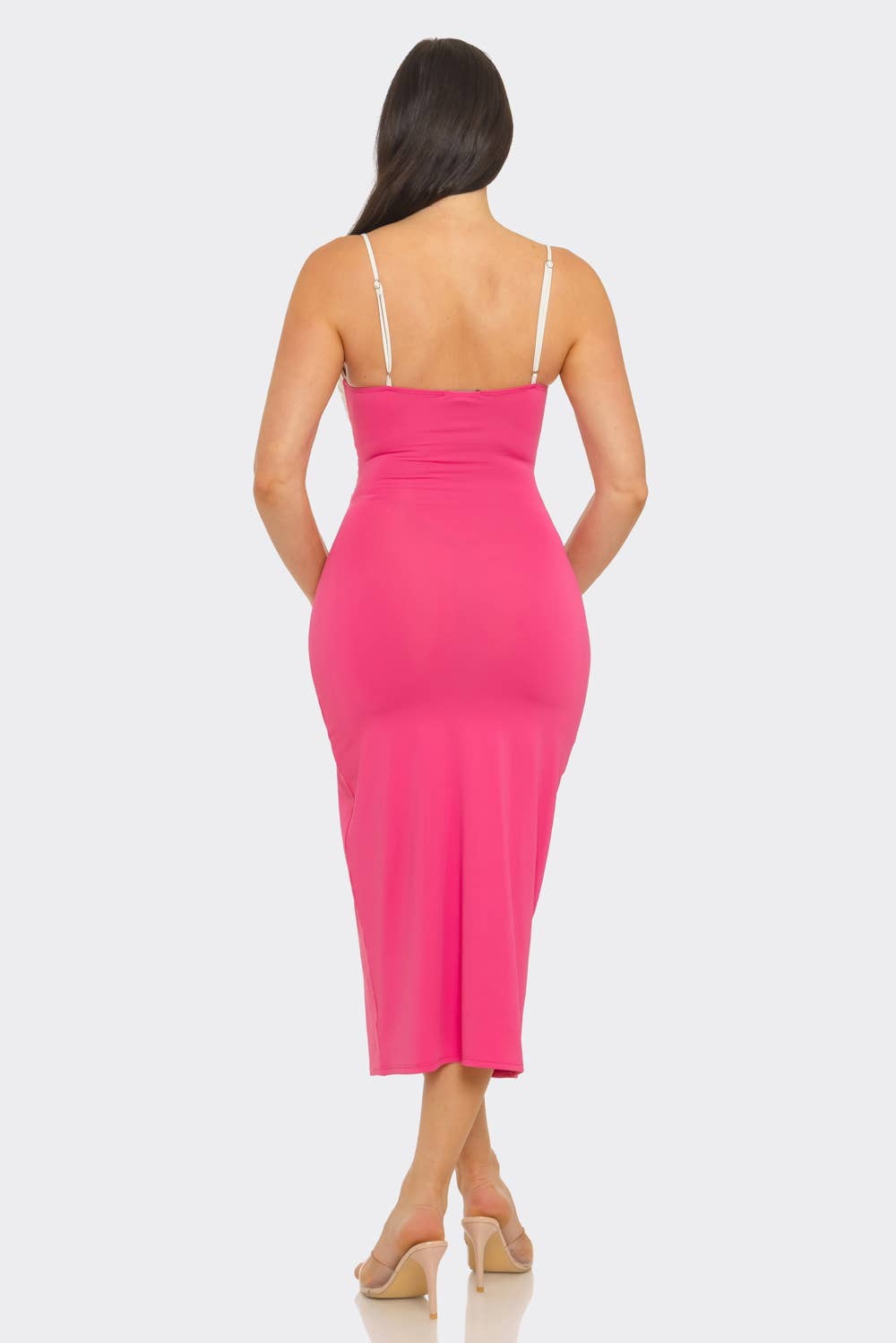 Color Block Shirring Jewel Trim Cut Out Midi Dress
