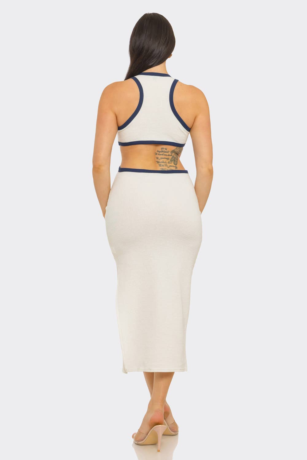 Round Neck Open Back Detail Side Slit Maxi Dress