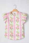 PRETTY BASH Floral Ruffle Short Sleeve Top