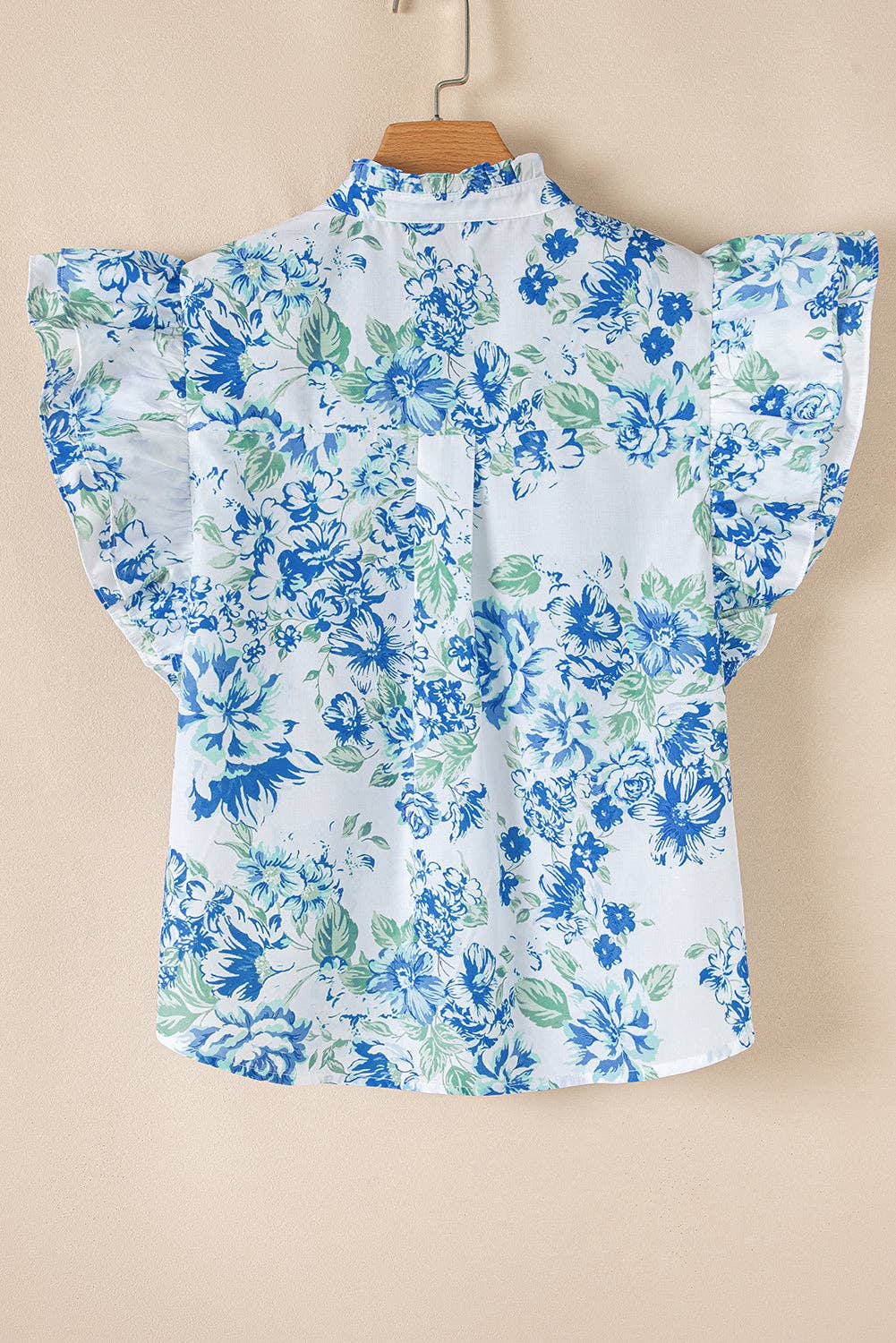 PRETTY BASH Floral Ruffle Sleeve Frilled Button-Up Shirt