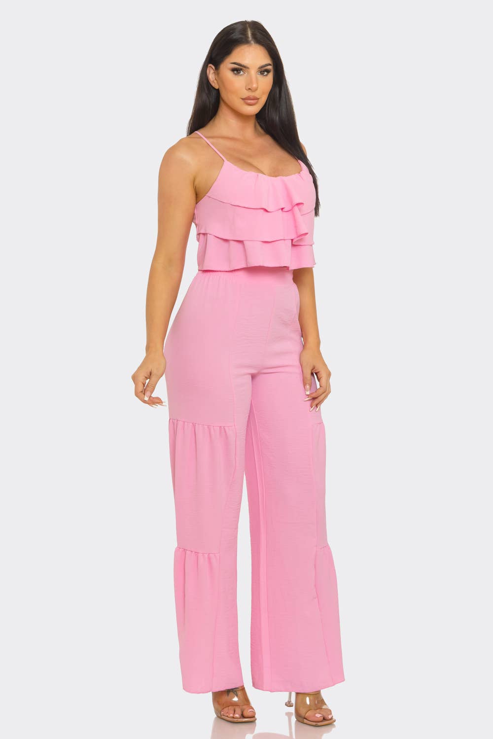 Front Ruffles Back Smocking Top And Pants Set