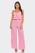 Front Ruffles Back Smocking Top And Pants Set