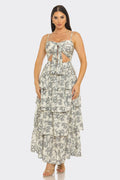 Floral Print Front Knot Tie Maxi Dress